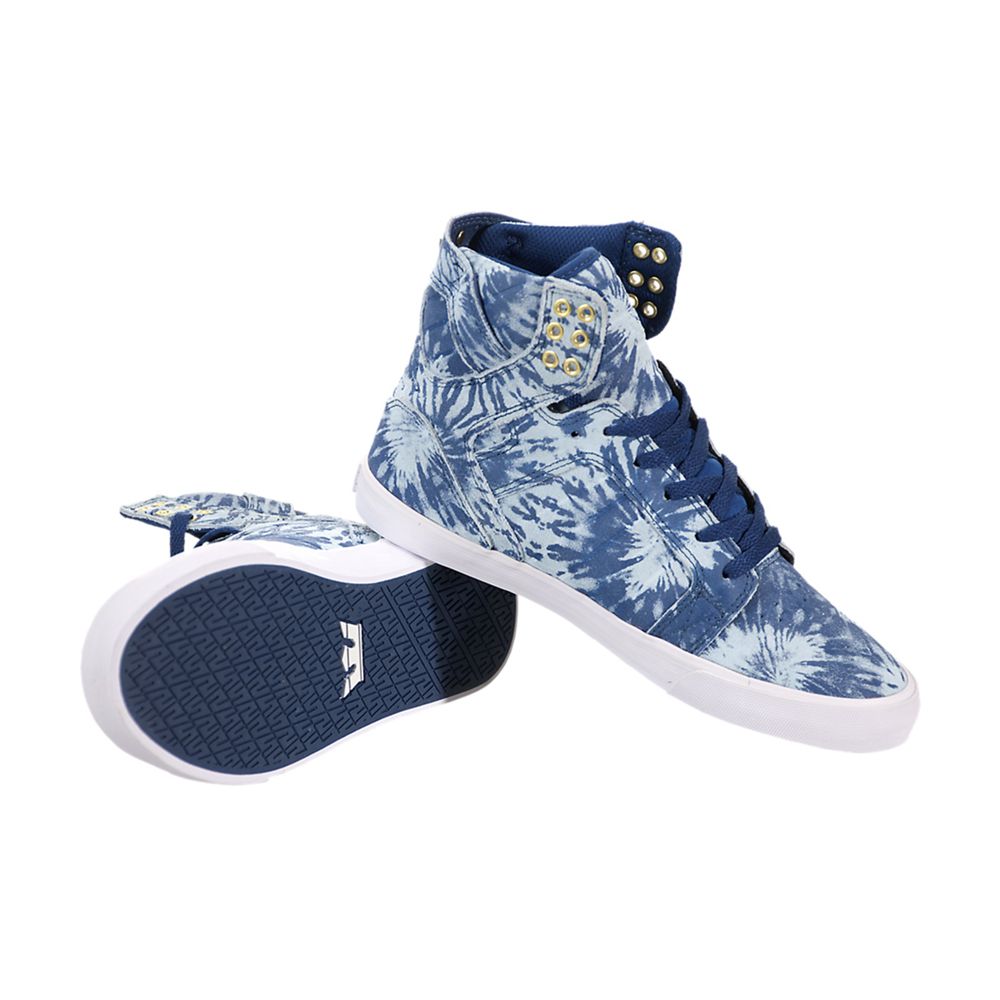 Baskets Montantes Supra SkyTop Bleu Marine Navy/Blue Wash-White Femme | NEO-68253693